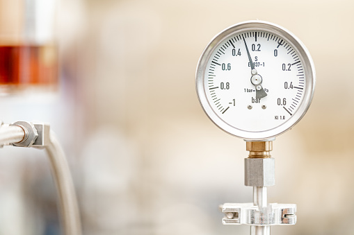 pressure gauge on the tank in the laboratory. High quality photo