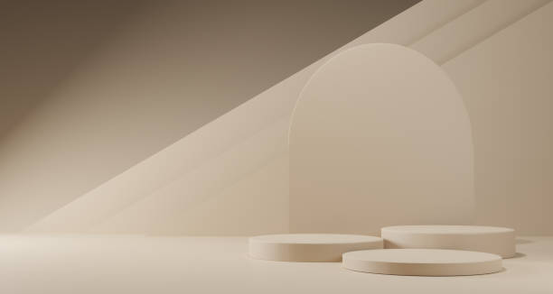 istock 3d background products Show pedestal scenes with geometric platforms white background. with podium. Stand to display cosmetic products on stage. 3D rendering. 1486234875