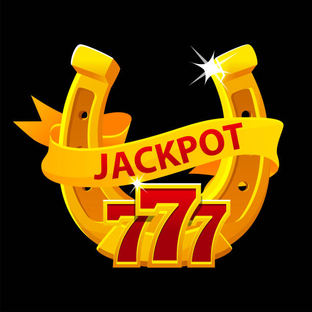 symbol jackpota. 777 i złota podkowa dla game - cards symbol clover horse stock illustrations