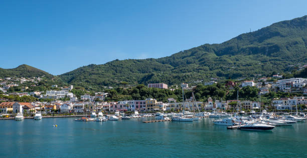 панорама лодок в гавани с острова искья - ischia island campania nautical vessel harbor стоковые фото и изображения