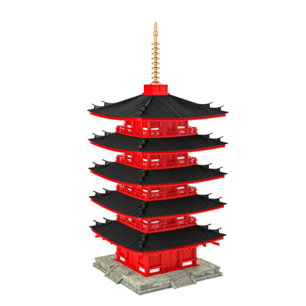 istock Low poly Japanese ancient pagoda isolated on white background, 3d rendering 1486247458