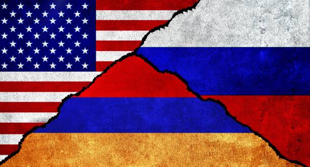istock USA, Russia and Armenia flag together on a textured wall 1486247539