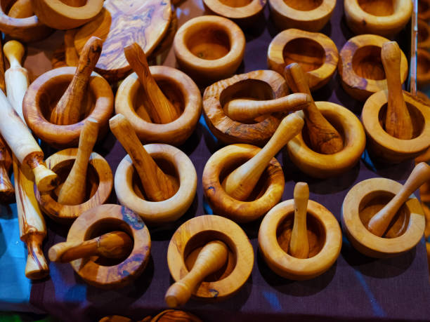 Olive wood products for sale. mortars wood concept