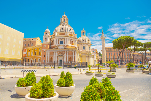 Vatican - May 2018: St. Peter's Basilica and Egyptian obelisk on St. Peter's square in Vatican, center of Rome, Italy