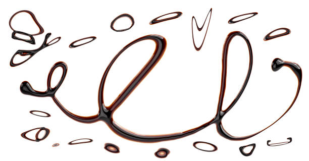 istock Collection of chocolate painted patterns isolated on a white background, top view. Molten chocolate. 1486263039