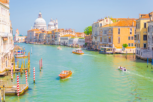 Traffic on the Grand Channel of Venice, Italia.