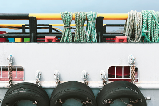Detail of boat moored at the port, sea