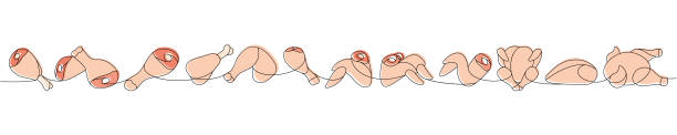 istock Set of chicken meat one line colored continuous drawing. Raw chicken meat parts continuous one line illustration. Vector linear illustration. 1486270893