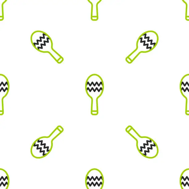 Vector illustration of Line Maracas icon isolated seamless pattern on white background. Music maracas instrument mexico. Vector