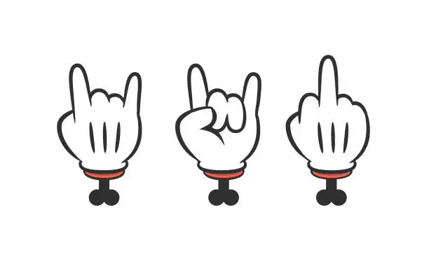 Vector illustration of Three Cartoon hands with black bones. Isolated Vector Illustration