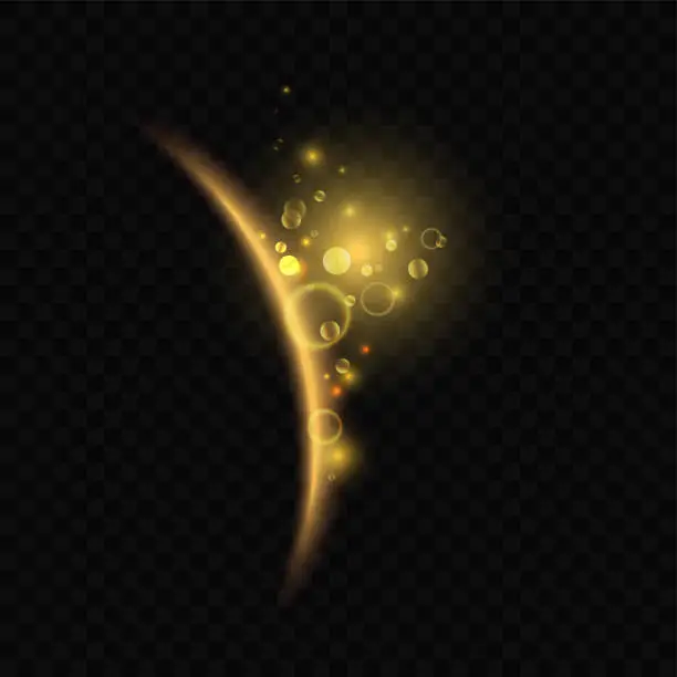 Vector illustration of Golden luminous eclipse in dark space effect