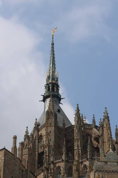 Steeple of the Mont Saint Michel stock photo
