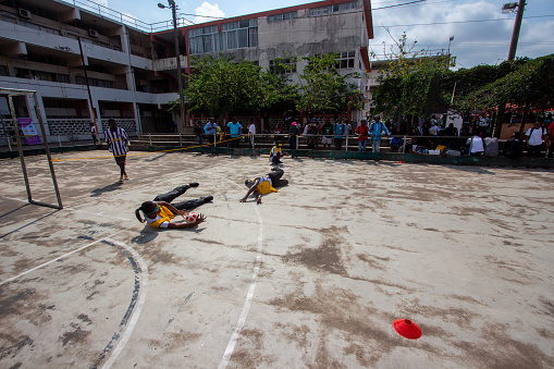 Maputo, Mozambique - April 28, 2023: Athletes With Vision Impairment Playing Amateur Goalball