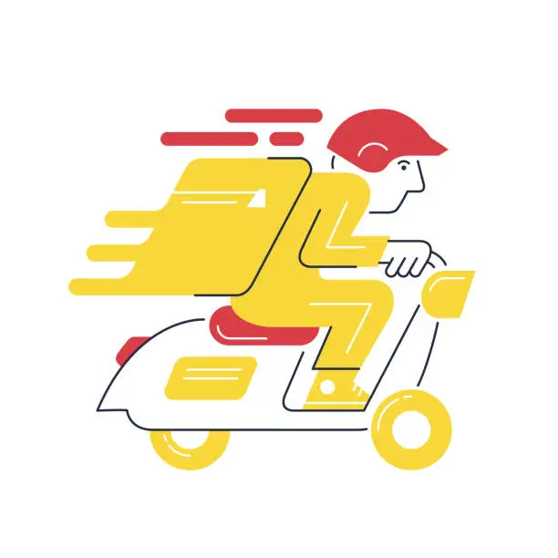 Vector illustration of Courier on scooter flat concept