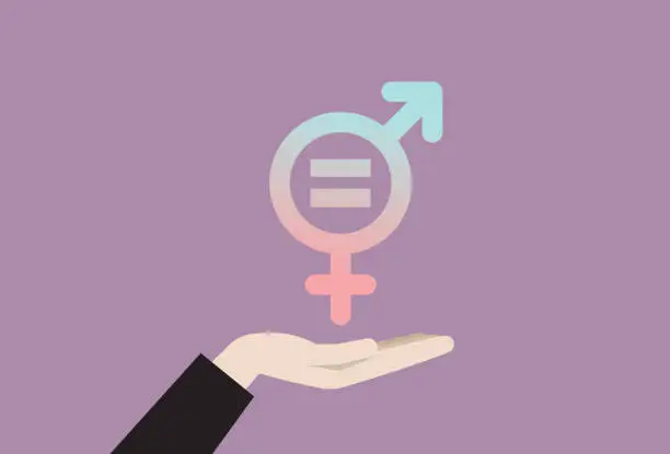 Vector illustration of Hand holding gender equality symbol