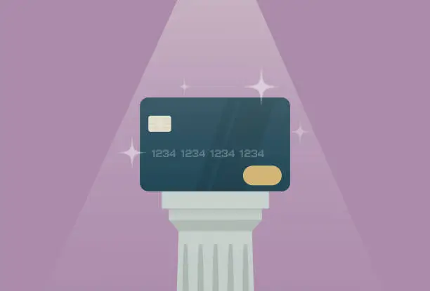 Vector illustration of Credit card on a roman pillar for the best credit card concept