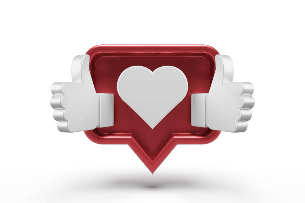 Like and heart icon on a red pin isolated on white background. 3d render