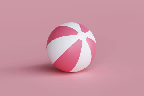 rendu 3d illustration d’un ballon de plage rose et blanc sur fond rose. concept de vacances d’été - beach ball summer ball isolated photos et images de collection