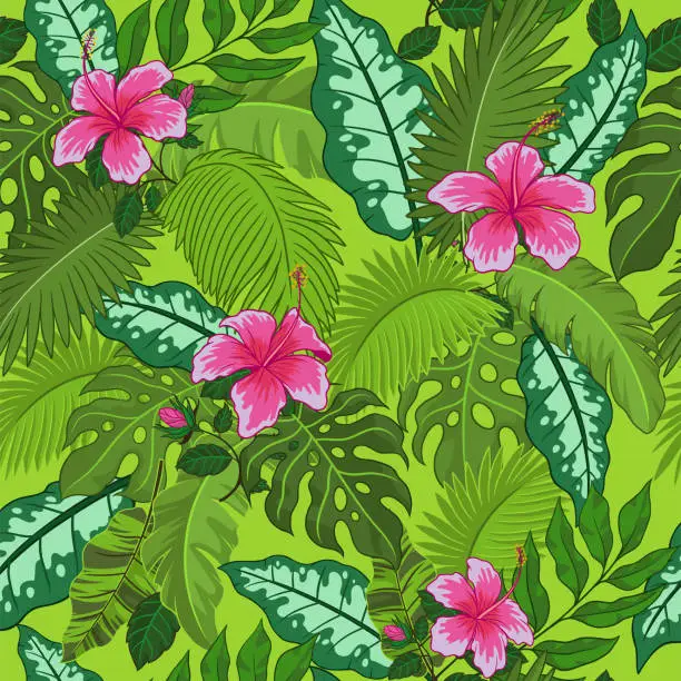 Vector illustration of Seamless Pattern of Tropical Leaves