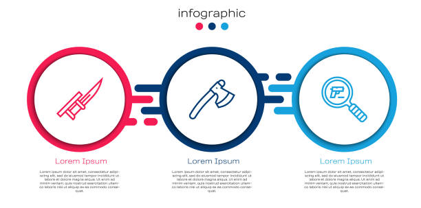 stellen sie das bajonett auf gewehr, holzaxt und pistole oder pistole durch. business-infografik-vorlage. vektor - dagger military isolated bayonet stock-grafiken, -clipart, -cartoons und -symbole