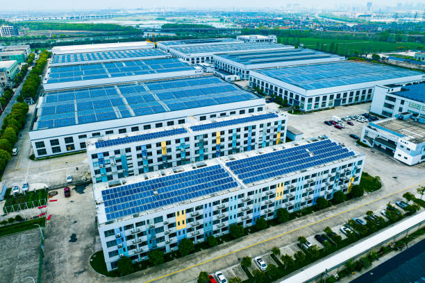 istock Solar energy on the factory roof 1486306358