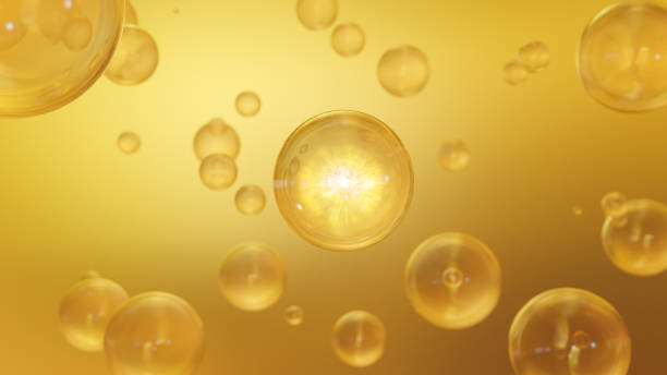 istock Cosmetic 3d Golden liquid bubbles on a bright background 1486306818