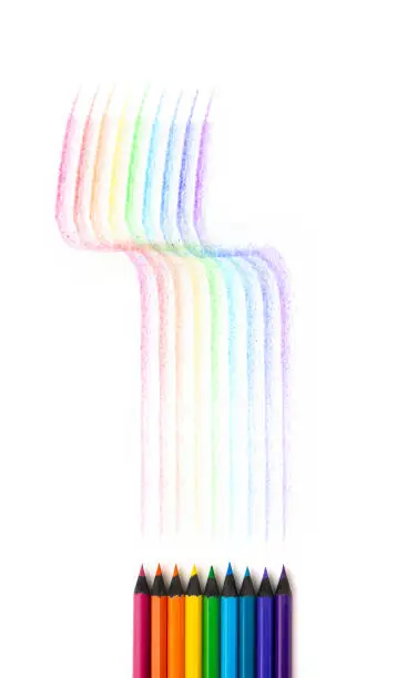 LGBTQ Concepts. Rainbow Flag created by Colour Pencil. Pride month. Sign of Gender, Human Rights and Protest. Symbol of LGBTQ People act Together as Community or Unity. Vertical image