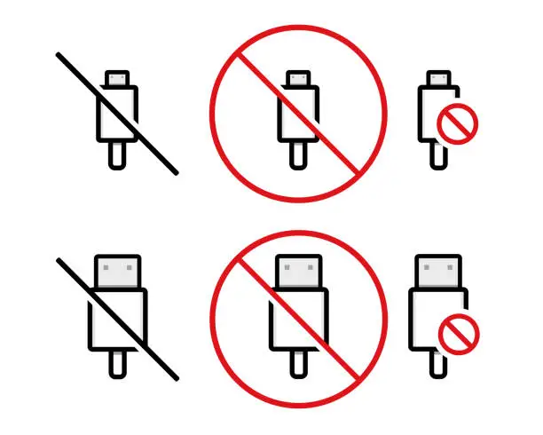 Vector illustration of Usb cable prohibited. illustration vector