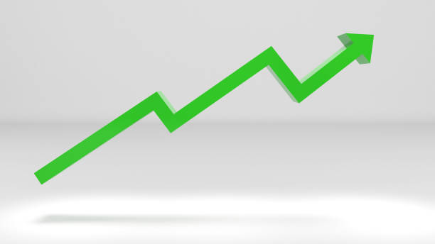 istock Green arrow showing upward business earnings on white background,3d rendering 1486311257