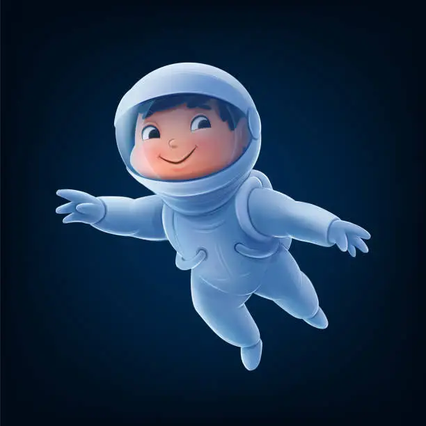 Vector illustration of space travel illustration with kid astronaut