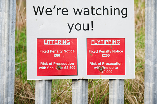 No dumping or fly tipping of rubbish sign uk