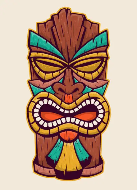 Vector illustration of Tiki Mask in Hand Drawn Style