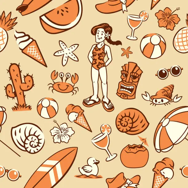 Vector illustration of Seamless Pattern Beach Girl Holiday