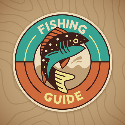 Retro fishing guide badge symbol circle design.