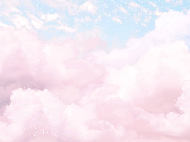 ilustrações, clipart, desenhos animados e ícones de fundo vetorial do projeto do vetor das nuvens cor-de-rosa do algodão do açúcar. cenário de conto de fadas glamouroso - cloudscape cloud sky frost