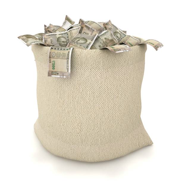 Indian rupee finance wealth money bag stock photo