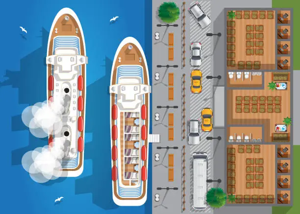 Vector illustration of The interior of the seaport.