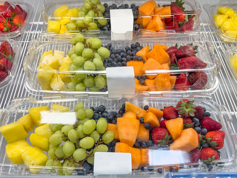 Fruit plates ready to eat in supermarket