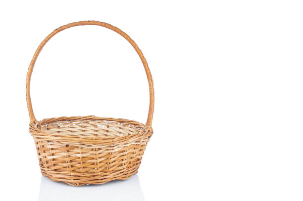 istock Wicker basket close up isolated on white background 1486347402
