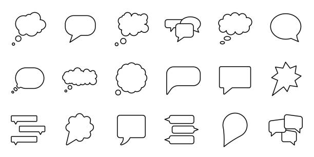 Set of 18 speech bubbles  line vector icons. chat, conversation, talking, think, comment, message. vector art illustration