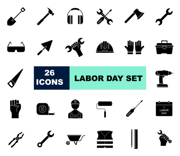 Construction tool icon collection. Labor day icons vector art illustration