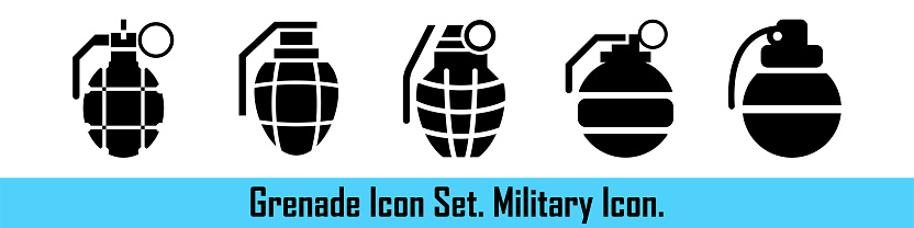 Grenade icon. Military concept. Explosive weapon. War theme. Vector set