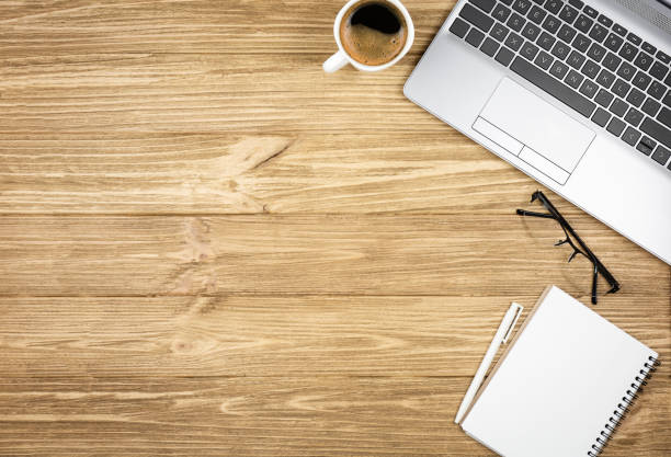 istock Top view of working place with copy space 1486354941