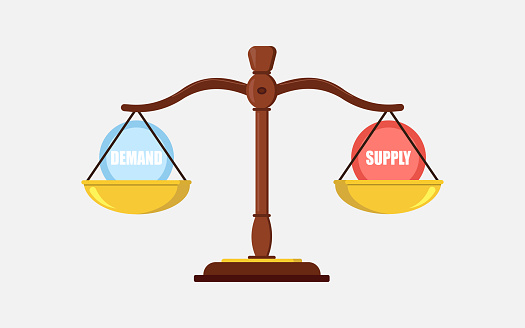 Demand and supply balance on the scale business concept. vector illustration.