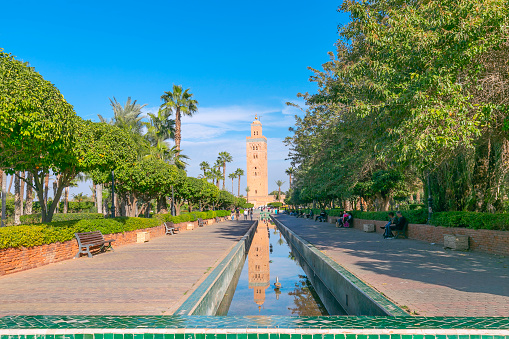 Koutoubia mosque from 12th century in old town of Marrakech, Morocco