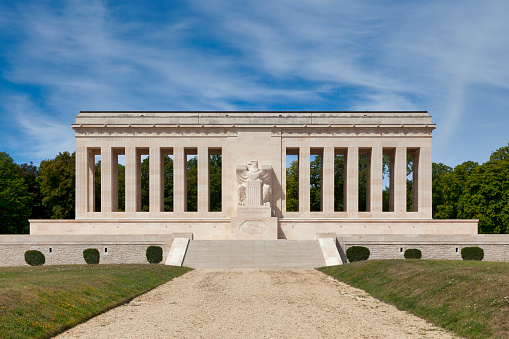 Château-Thierry, France - July 23 2020: The Chateau-Thierry American Monument is a World War I memorial located outside of the city, France. Architecturally it is a notable example of Stripped Classicism.