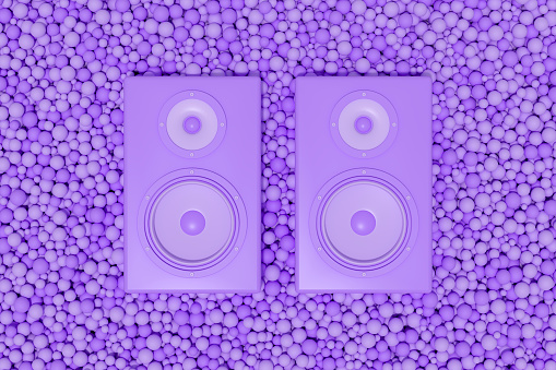 3d rendering of Audio Speaker on Balls, Music Party Background.