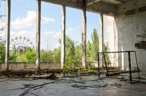 Prypiat empty gymnasium in the Chernobyl exclusion zone, Ukraine