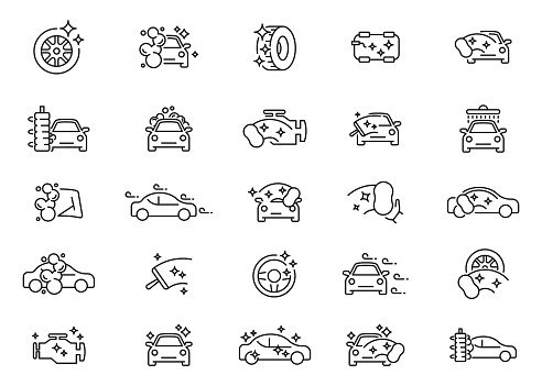 Car Wash icon designs vector set. Automotive cleaning service icons. Car wash vector icons. Carwash icon set.