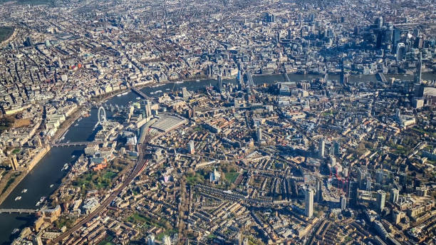 London from the Air An arial perspective of central London. royal albert hall stock pictures, royalty-free photos & images